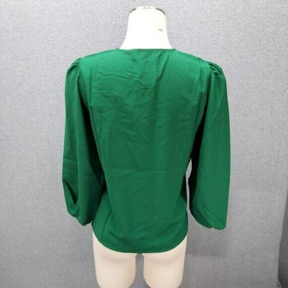 J Crew Green Puff Sleeve Keyhole Neckline Crepe Top Blouse BL711 Women Size XSP - Picture 4 of 15